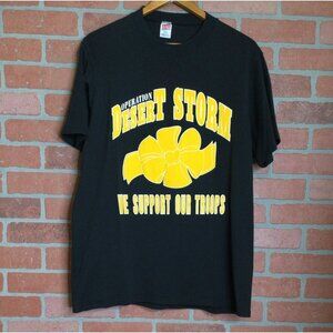 Desert Storm Support Troops Graphic Tee XL Black Yellow Vintage Soffe Shirt USA